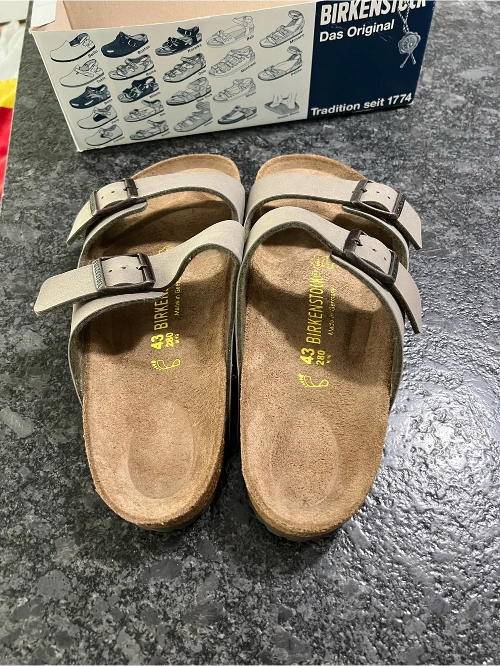 Birkenstock Two-Strap Sandals in Taupe Gray